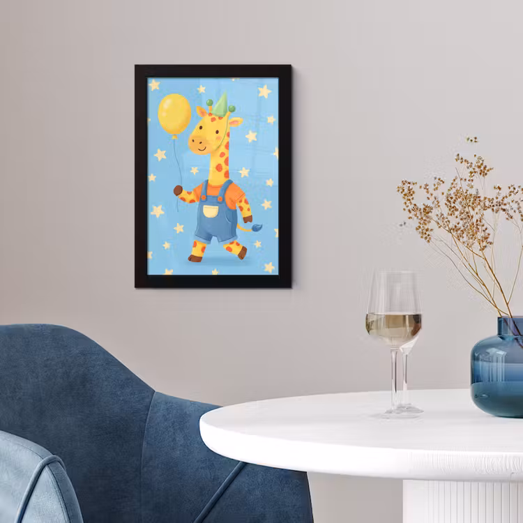 Poster met lijst - Dieren - Giraffe - Ballon - Feest - Kinderkamer — 4