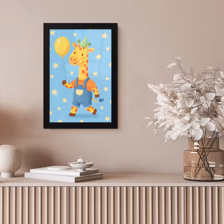 Poster met lijst - Dieren - Giraffe - Ballon - Feest - Kinderkamer — 5