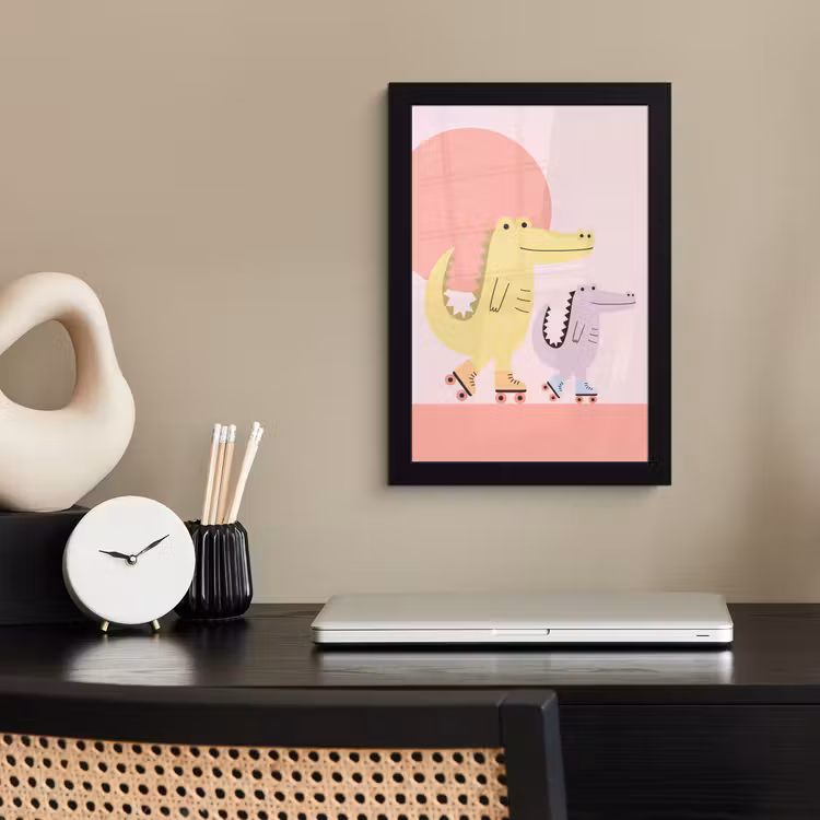 Poster met lijst - Dieren - Skaten - Illustratie - Speels - Roze — 2