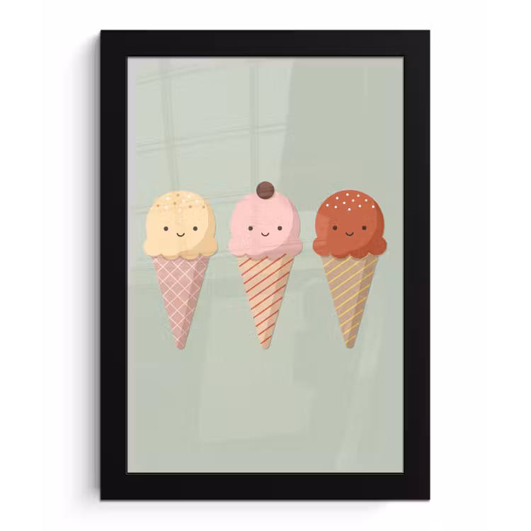 Poster met lijst - IJs - Hoorntjes - Eten - Illustratie - Vrolijk — 1