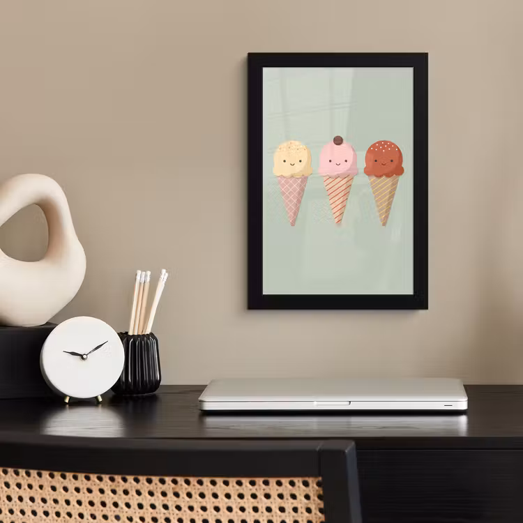 Poster met lijst - IJs - Hoorntjes - Eten - Illustratie - Vrolijk — 2