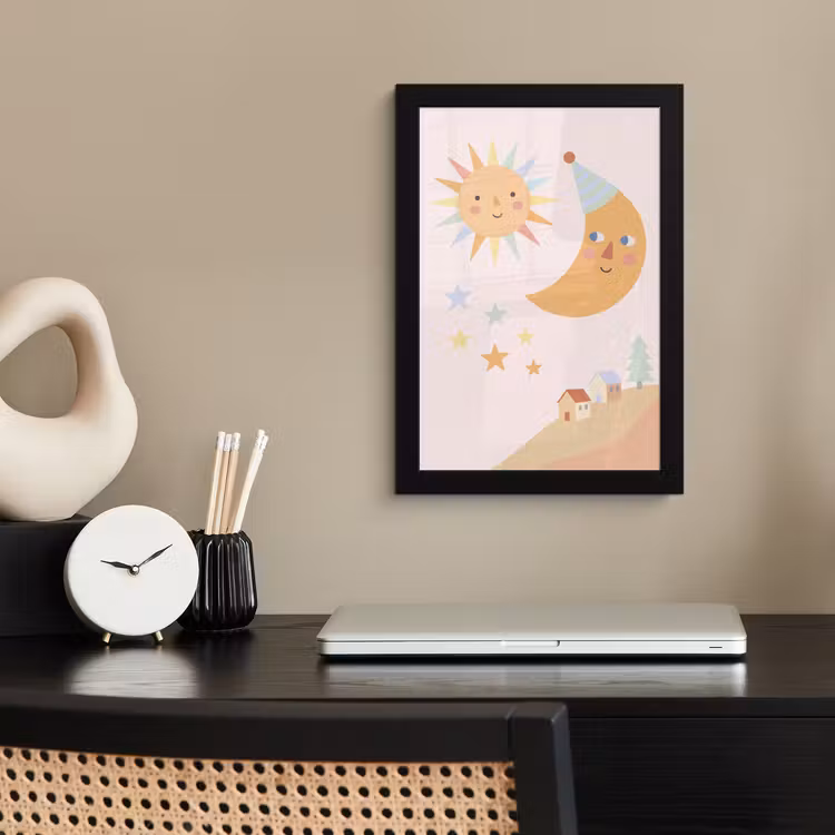 Poster met lijst - Zon - Maan - Sterren - Kinderkamer - Pastel — 2