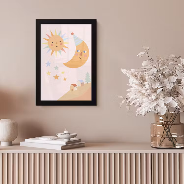 Poster met lijst - Zon - Maan - Sterren - Kinderkamer - Pastel — 5