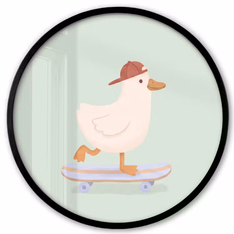 Ronde fotolijst - Vogel - Skateboard - Dieren - Cartoon - Speels — 1