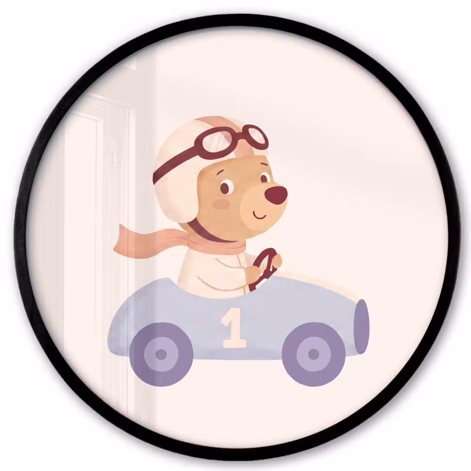 Ronde fotolijst - Beer - Auto - Kinderkamer - Cartoon - Speels — 1