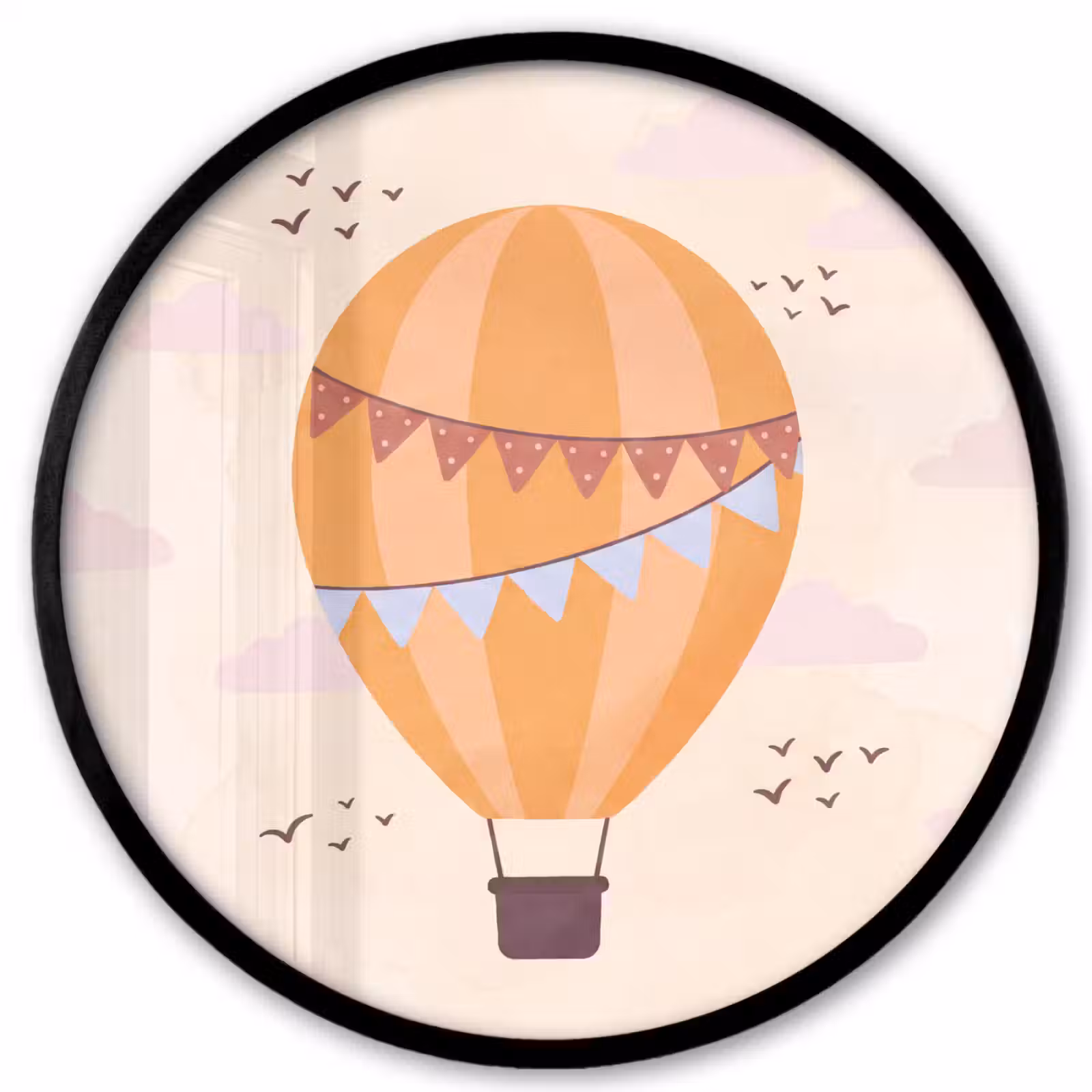Ronde fotolijst - Luchtballon - Slingers - Avontuur - Illustratie - Oranje — 1