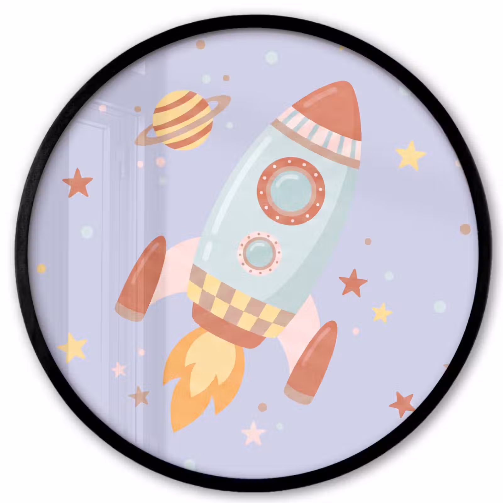 Ronde fotolijst - Raket - Ruimte - Planeet - Illustratie — 1