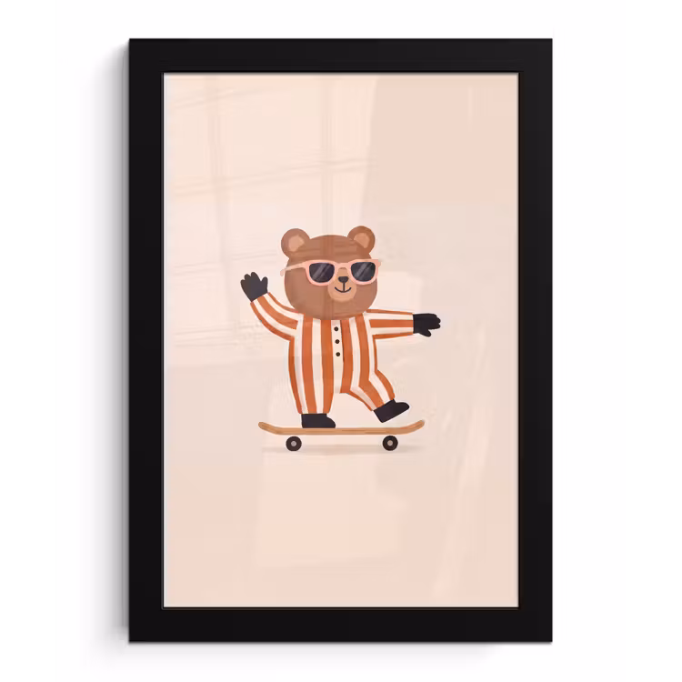 Poster met lijst - Dieren - Skateboard - Spel - Cartoon - Roze — 1