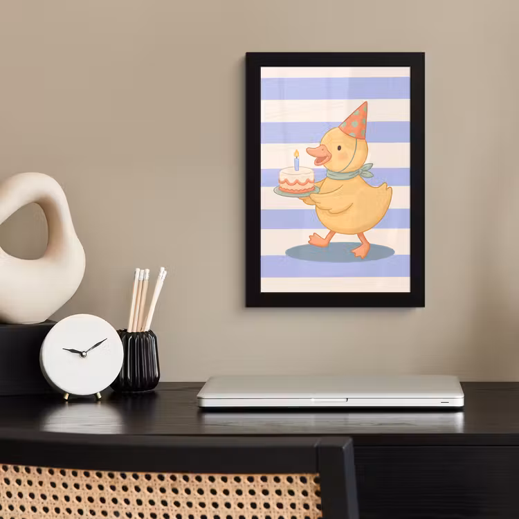 Poster met lijst - Vogel - Feest - Taart - Kinder - Illustratie — 2