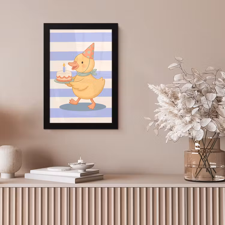 Poster met lijst - Vogel - Feest - Taart - Kinder - Illustratie — 5