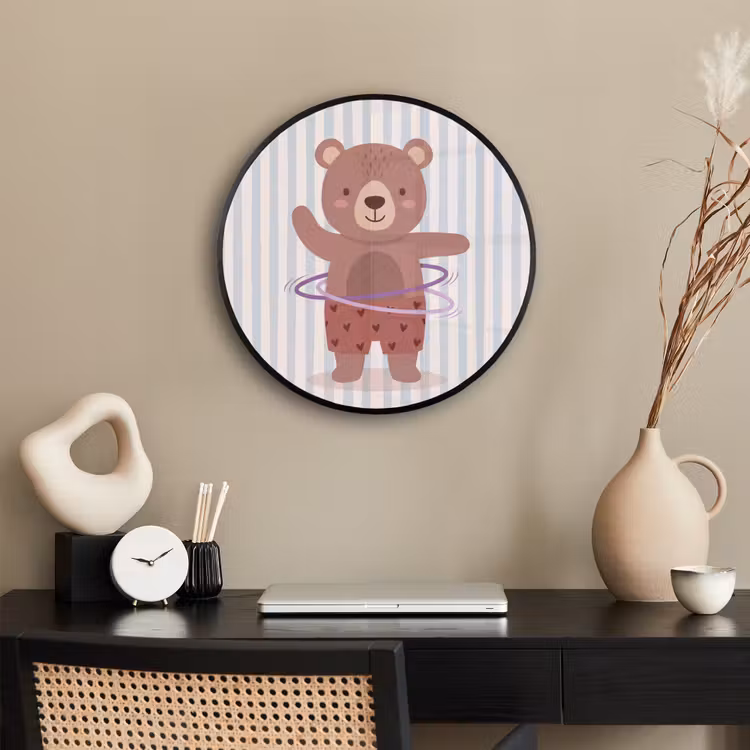 Ronde fotolijst - Beer - Hoepel - Kinderkamer - Illustratie - Bruin — 3