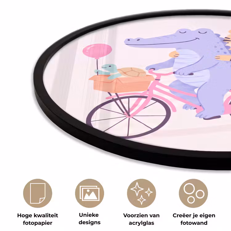 Ronde fotolijst - Dieren - Fiets - Vriendschap - Illustratie - Roze — 2