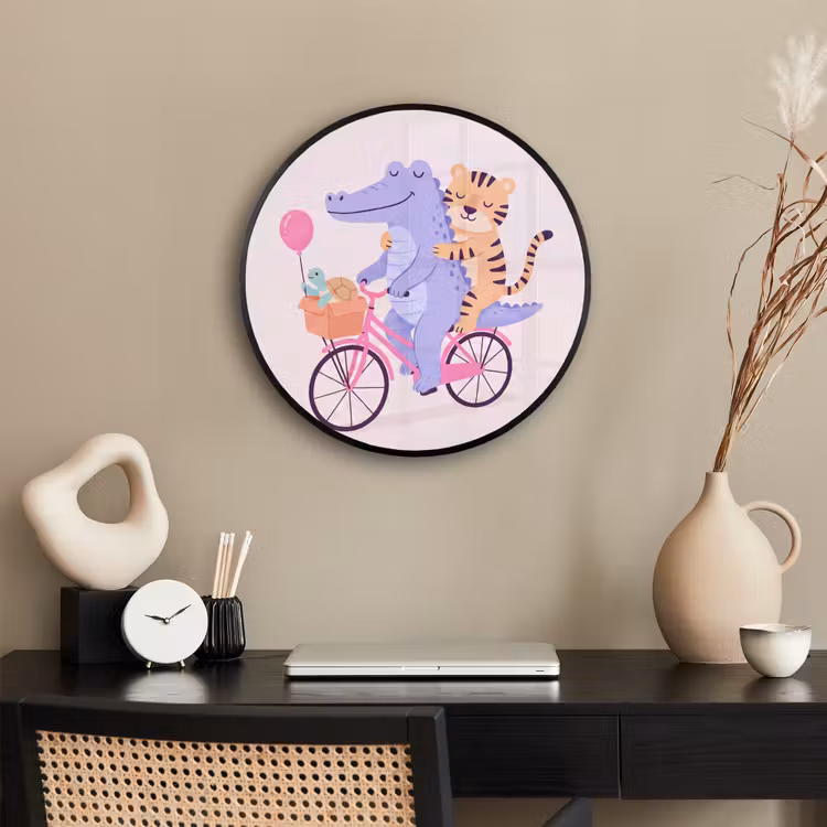 Ronde fotolijst - Dieren - Fiets - Vriendschap - Illustratie - Roze — 3