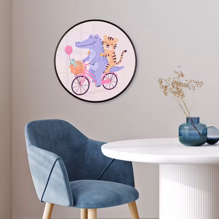Ronde fotolijst - Dieren - Fiets - Vriendschap - Illustratie - Roze — 4