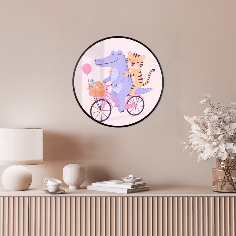 Ronde fotolijst - Dieren - Fiets - Vriendschap - Illustratie - Roze — 5