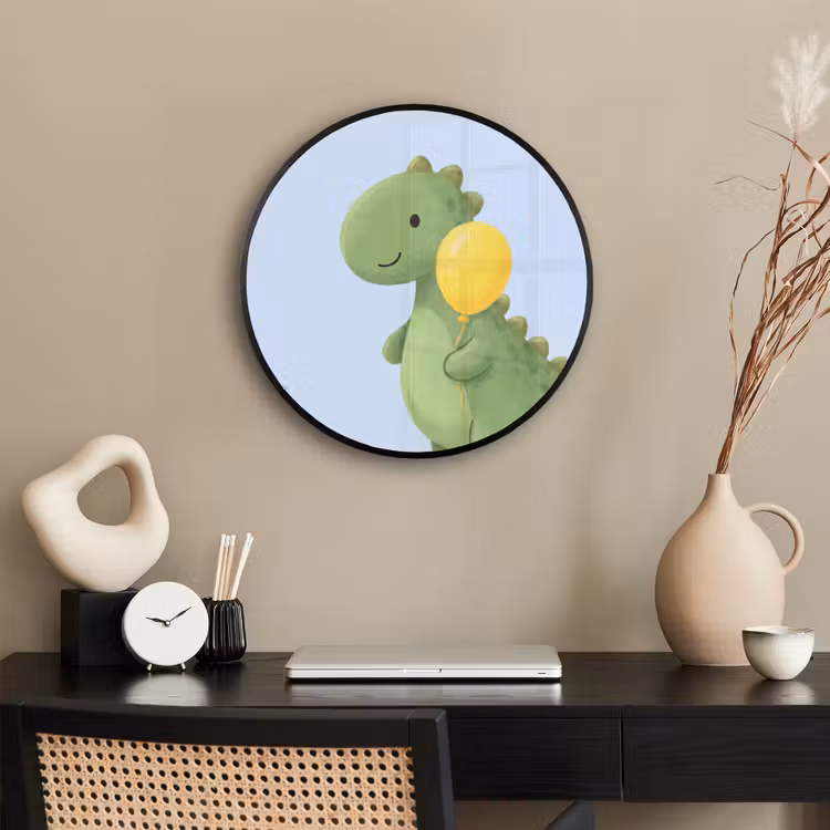 Ronde fotolijst - Dinosaurus - Ballon - Kinderkamer - Illustratie - Groen — 3