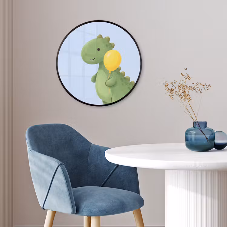 Ronde fotolijst - Dinosaurus - Ballon - Kinderkamer - Illustratie - Groen — 4