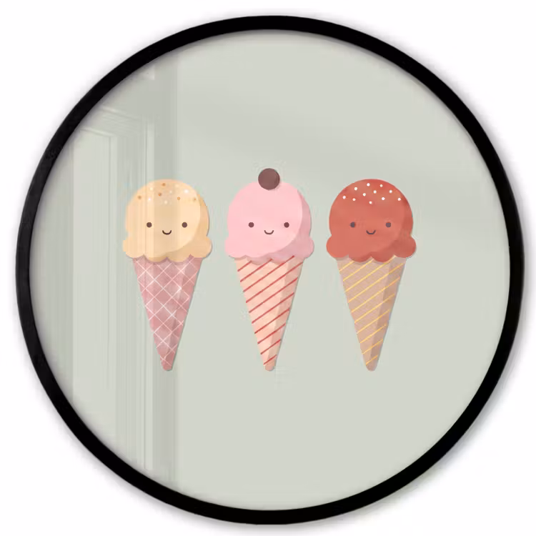 Ronde fotolijst - IJs - Hoorntjes - Eten - Illustratie - Vrolijk — 1