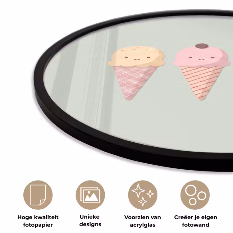 Ronde fotolijst - IJs - Hoorntjes - Eten - Illustratie - Vrolijk — 2