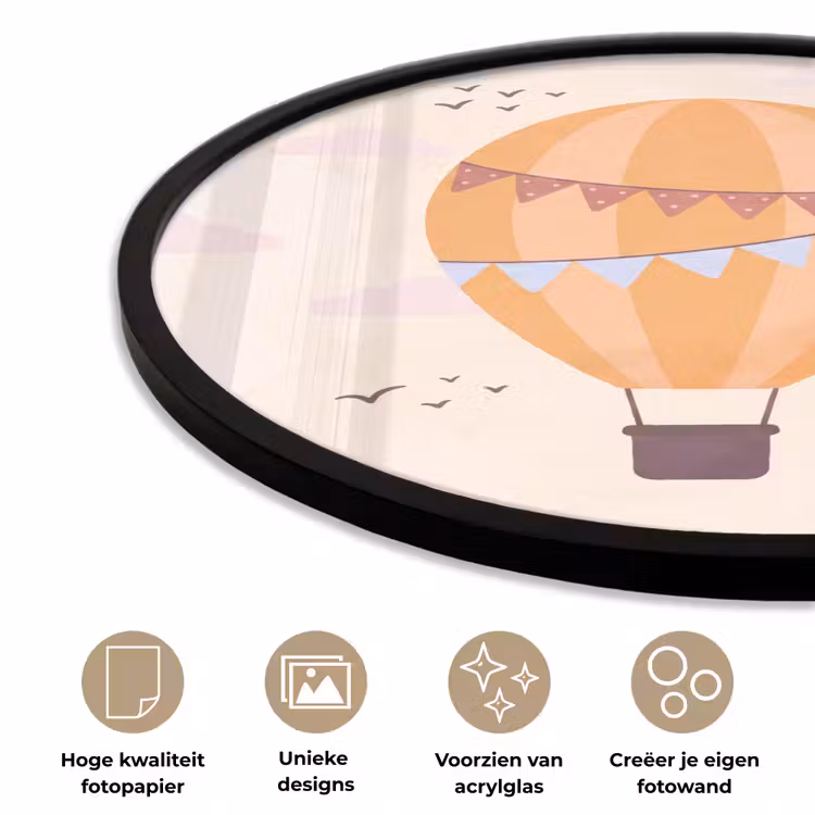 Ronde fotolijst - Luchtballon - Slingers - Avontuur - Illustratie - Oranje — 2