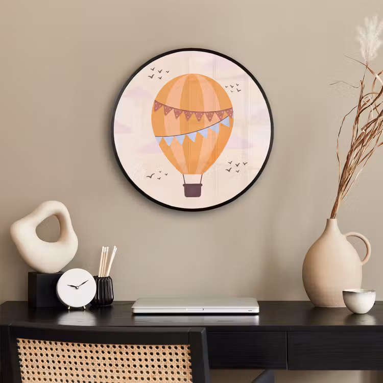 Ronde fotolijst - Luchtballon - Slingers - Avontuur - Illustratie - Oranje — 3