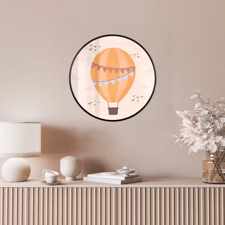 Ronde fotolijst - Luchtballon - Slingers - Avontuur - Illustratie - Oranje — 5