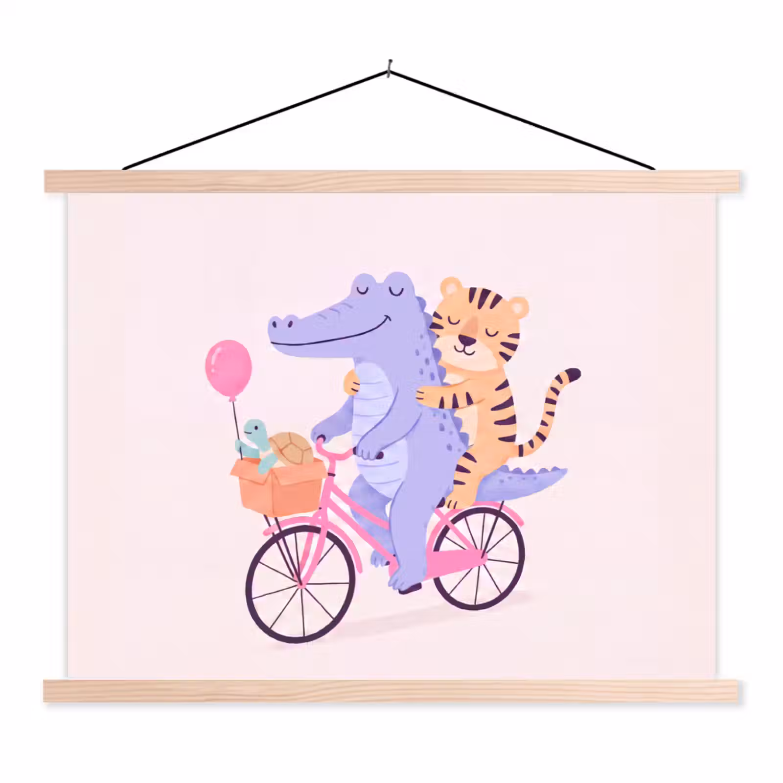 Schoolplaat - Dieren - Fiets - Vriendschap - Illustratie - Roze — 1