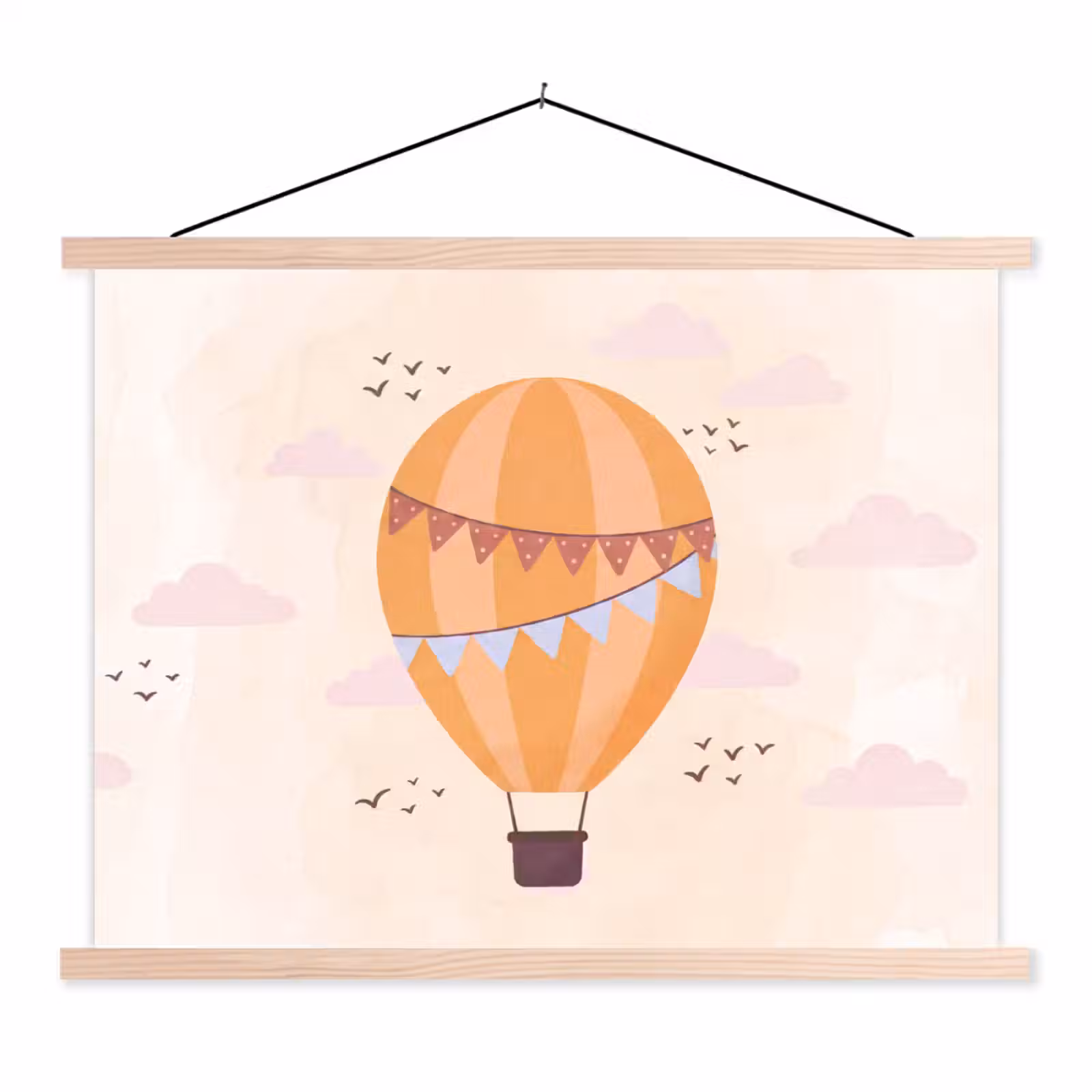 Schoolplaat - Luchtballon - Slingers - Avontuur - Illustratie - Oranje — 1