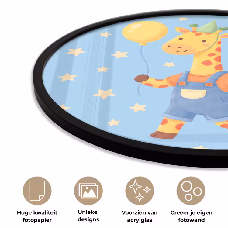 Ronde fotolijst - Dieren - Giraffe - Ballon - Feest - Kinderkamer — 2