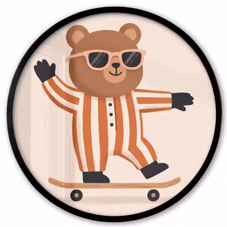 Ronde fotolijst - Dieren - Skateboard - Spel - Cartoon - Roze — 1