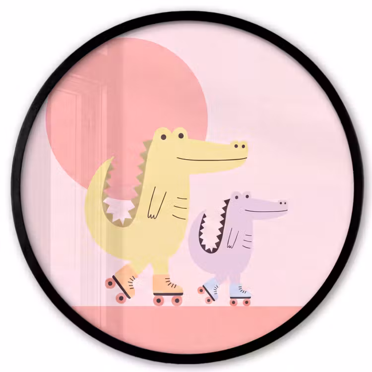 Ronde fotolijst - Dieren - Skaten - Illustratie - Speels - Roze — 1