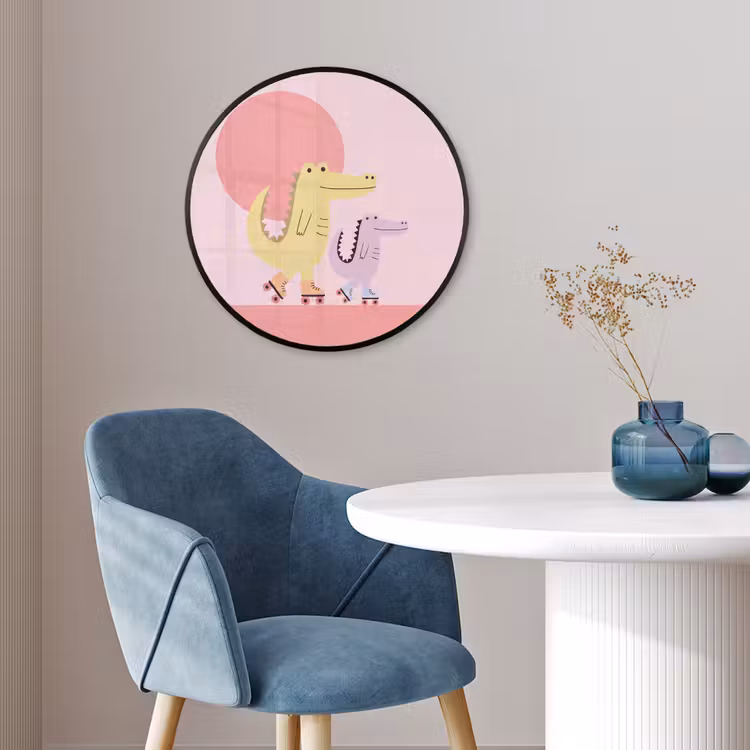 Ronde fotolijst - Dieren - Skaten - Illustratie - Speels - Roze — 4