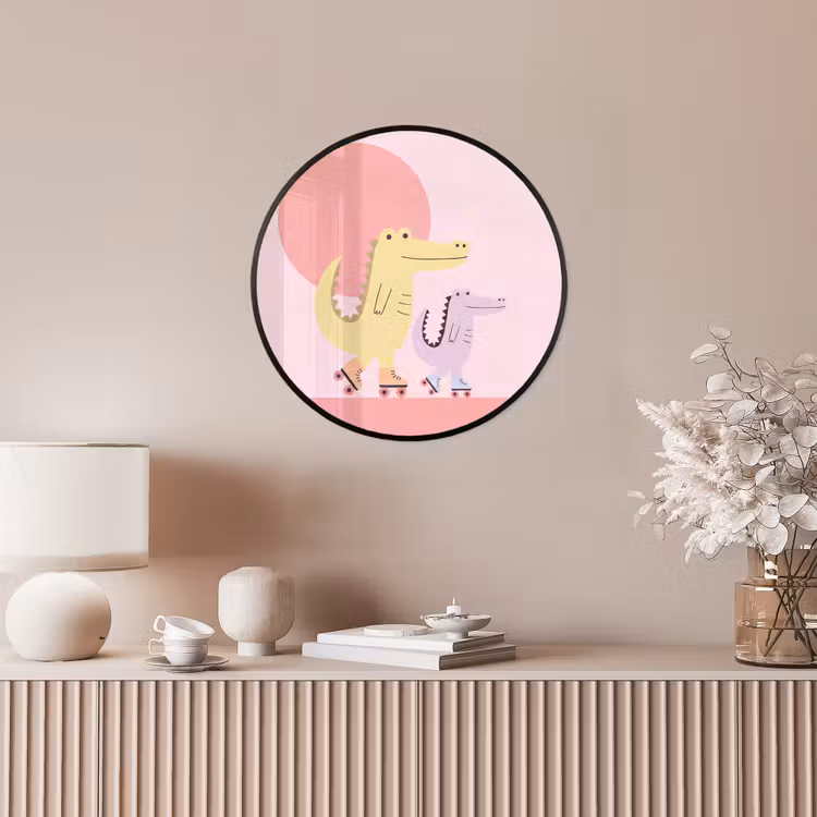 Ronde fotolijst - Dieren - Skaten - Illustratie - Speels - Roze — 5