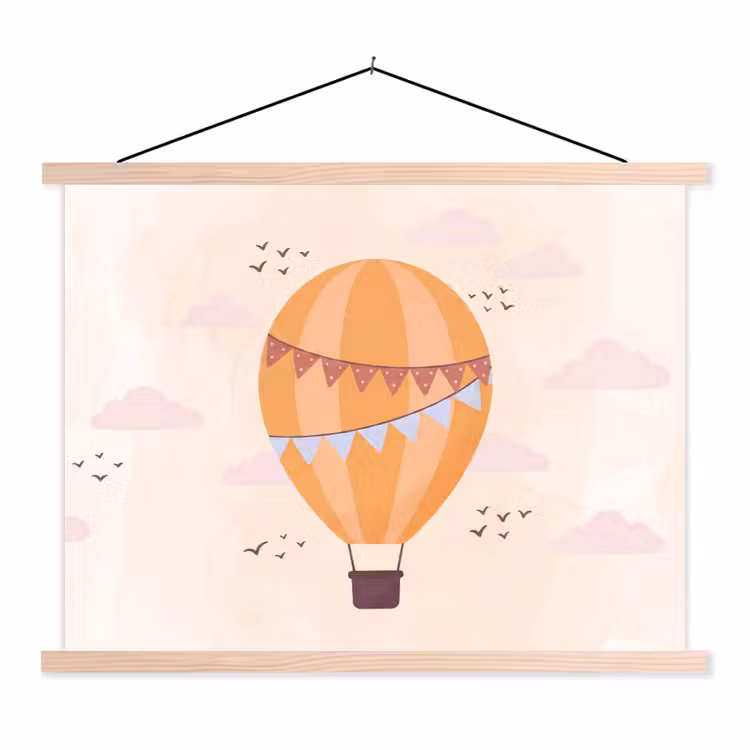 Schoolplaat - Luchtballon - Slingers - Avontuur - Illustratie - Oranje — 1
