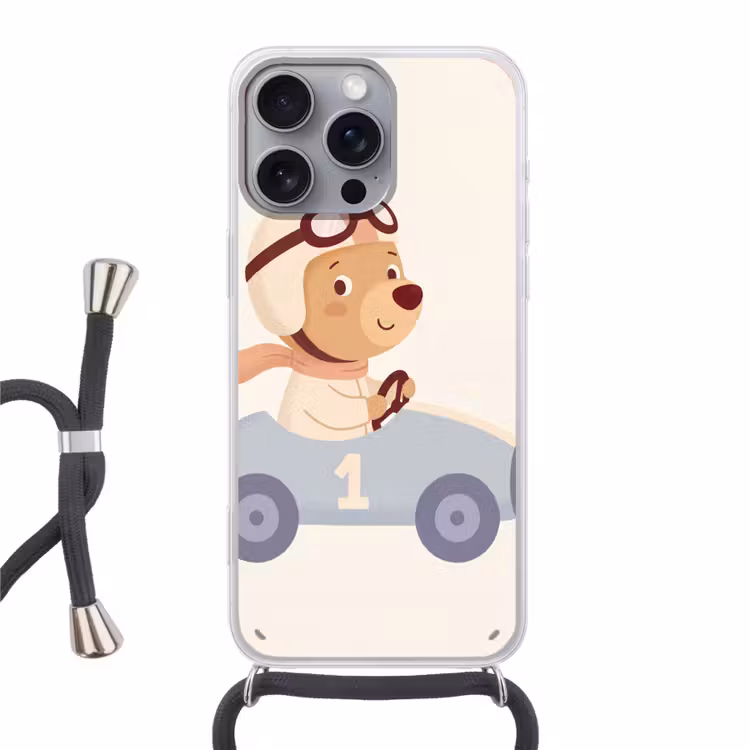 Telefoonhoesje met koord - Beer - Auto - Kinderkamer - Cartoon - Speels — 1