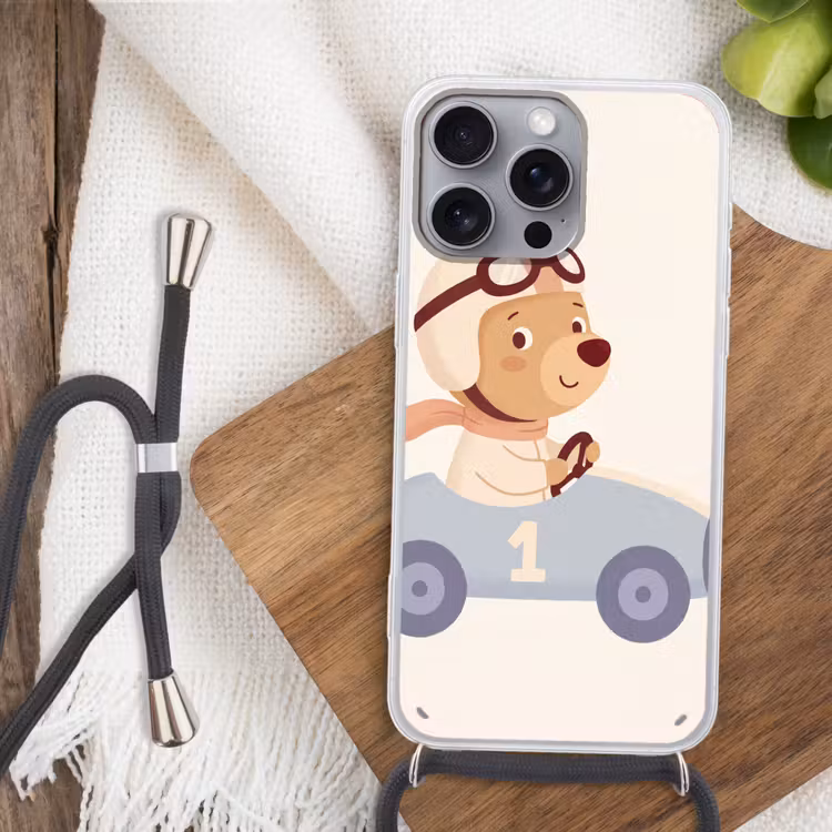 Telefoonhoesje met koord - Beer - Auto - Kinderkamer - Cartoon - Speels — 3