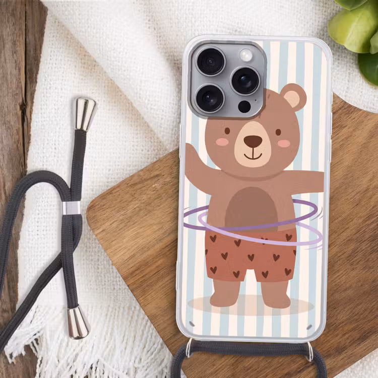 Telefoonhoesje met koord - Beer - Hoepel - Kinderkamer - Illustratie - Bruin — 3