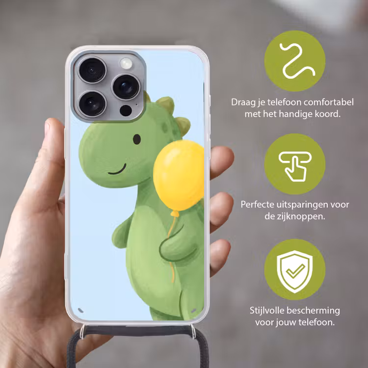 Telefoonhoesje met koord - Dinosaurus - Ballon - Kinderkamer - Illustratie - Groen — 4