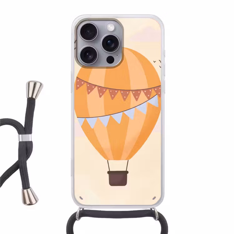 Telefoonhoesje met koord - Luchtballon - Slingers - Avontuur - Illustratie - Oranje — 1