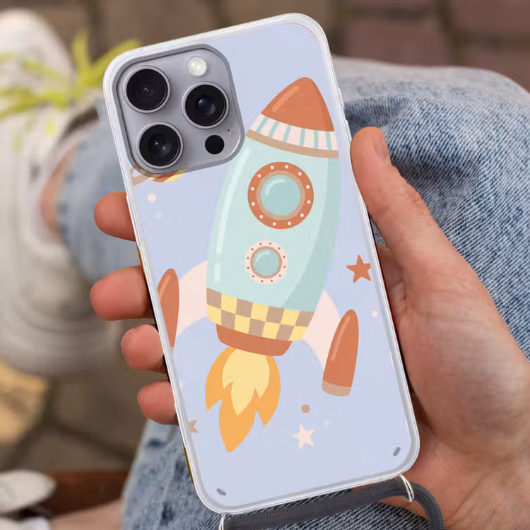 Telefoonhoesje met koord - Raket - Ruimte - Planeet - Illustratie — 2
