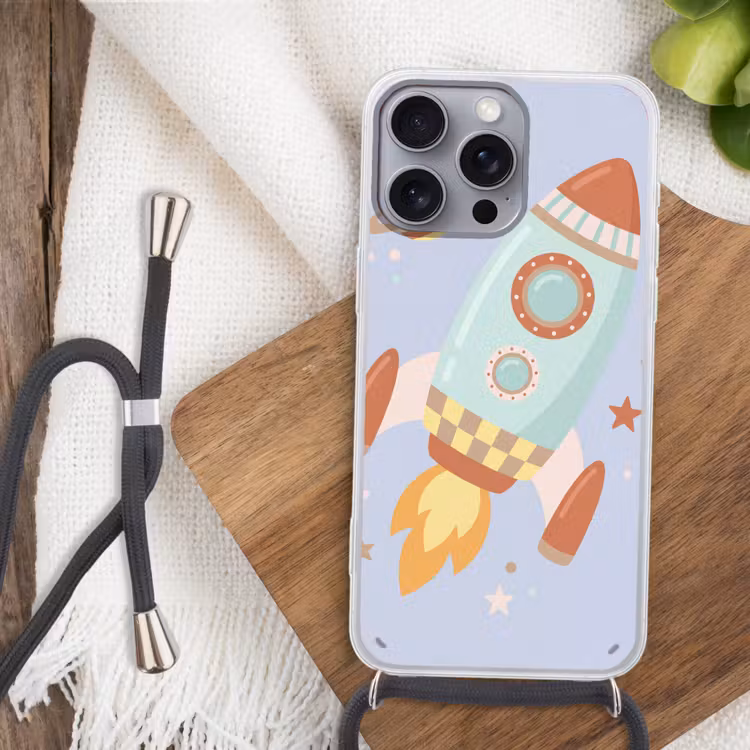 Telefoonhoesje met koord - Raket - Ruimte - Planeet - Illustratie — 3