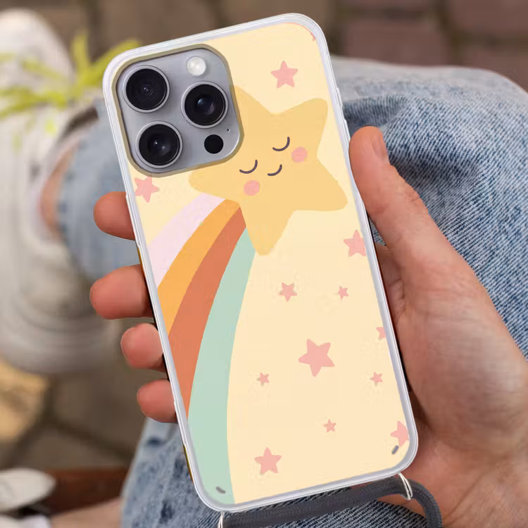 Telefoonhoesje met koord - Ster - Regenboog - Nacht - Illustratie - Pastel — 2