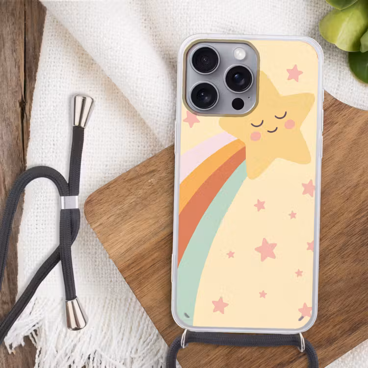 Telefoonhoesje met koord - Ster - Regenboog - Nacht - Illustratie - Pastel — 3