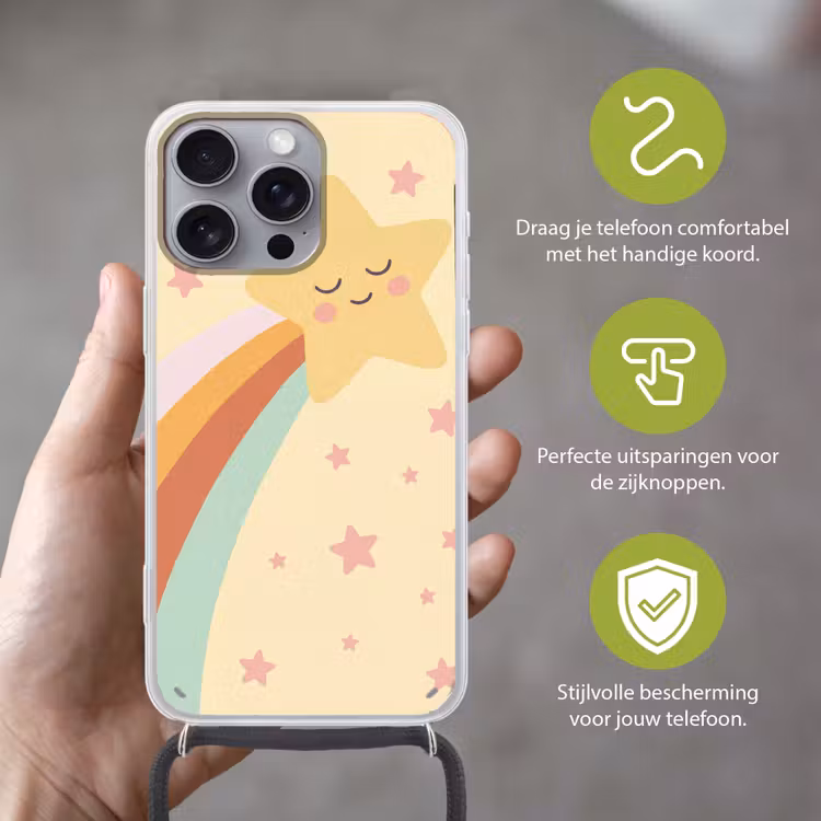 Telefoonhoesje met koord - Ster - Regenboog - Nacht - Illustratie - Pastel — 4