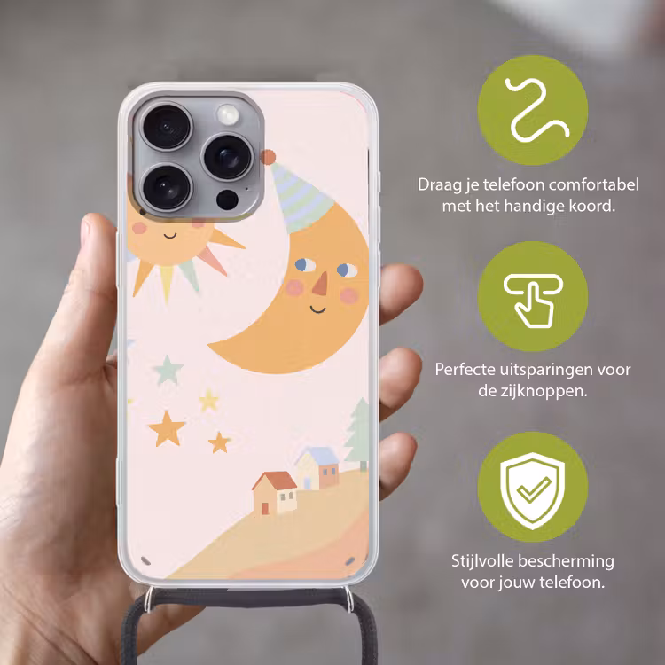 Telefoonhoesje met koord - Zon - Maan - Sterren - Kinderkamer - Pastel — 4