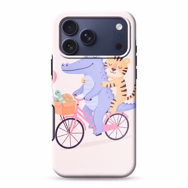 Telefoonhoesje Toughcase - Dieren - Fiets - Vriendschap - Illustratie - Roze — 1