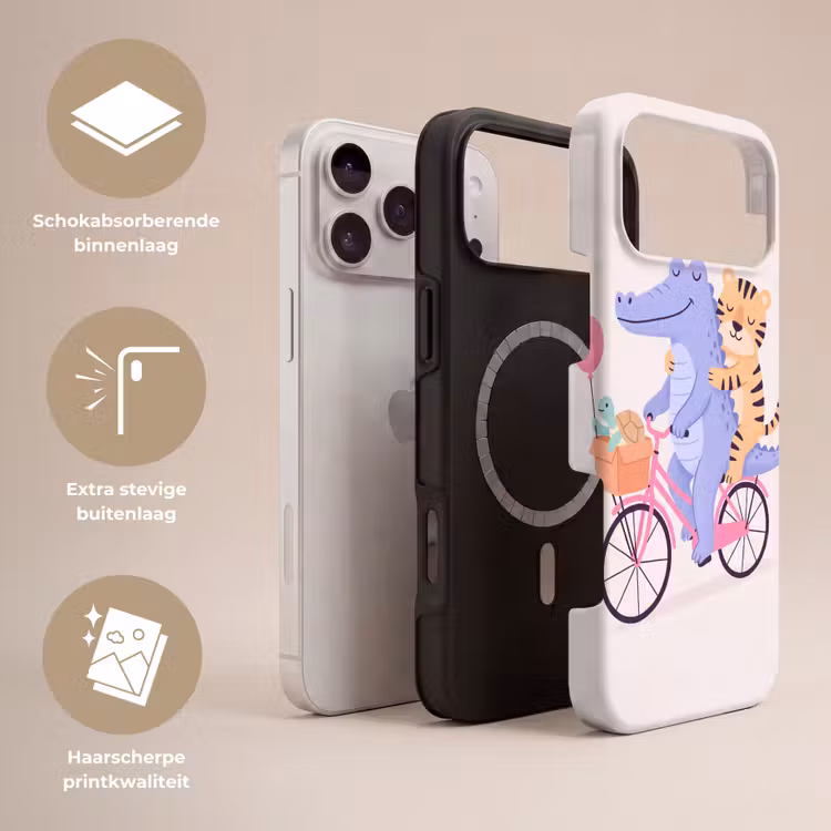 Telefoonhoesje Toughcase - Dieren - Fiets - Vriendschap - Illustratie - Roze — 3