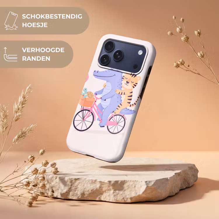 Telefoonhoesje Toughcase - Dieren - Fiets - Vriendschap - Illustratie - Roze — 5