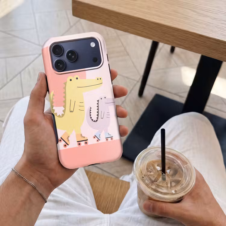 Telefoonhoesje Toughcase - Dieren - Skaten - Illustratie - Speels - Roze — 4