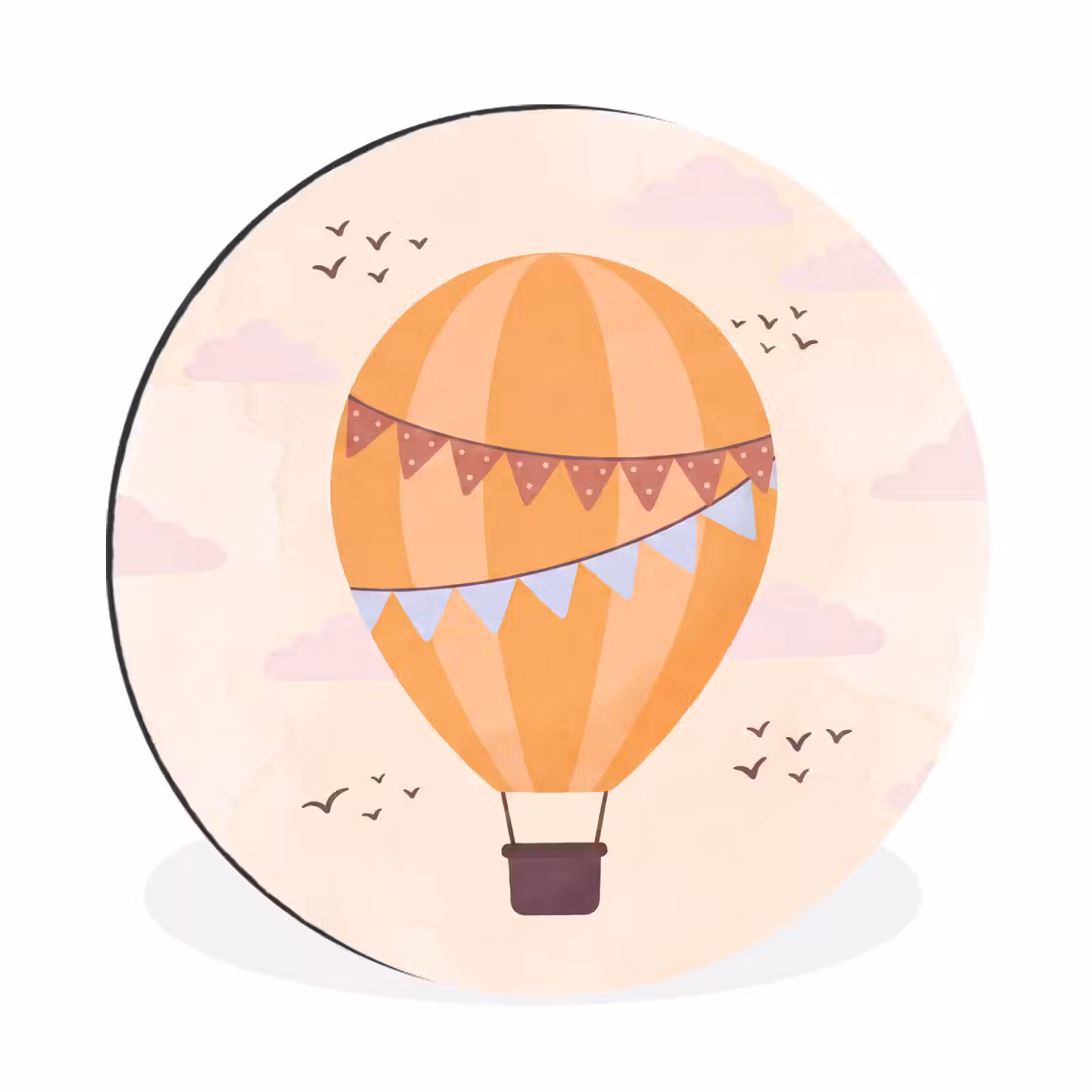 Wandcirkel - Aluminium - Luchtballon - Slingers - Avontuur - Illustratie - Oranje — 1